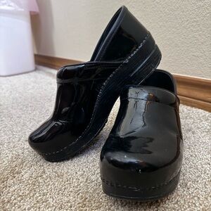 Dansko Black Patent Leather Mules